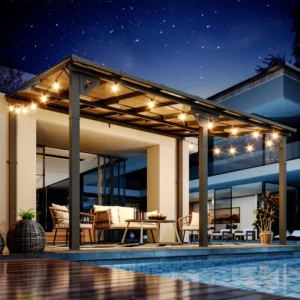 14 Ft. W x 10 Ft. D Outdoor Metal Pergola with Sloped Roof Patio Gazebo for Backyard, Deck